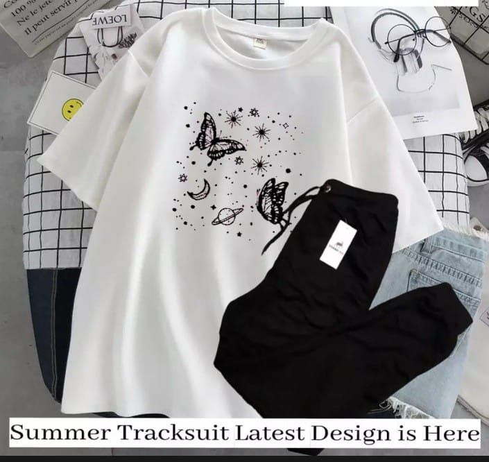 Butterfly and Stars Printed White T-Shirt and a black Trouser For Girls and Women - Oshi.pk - Buy & Sell Online