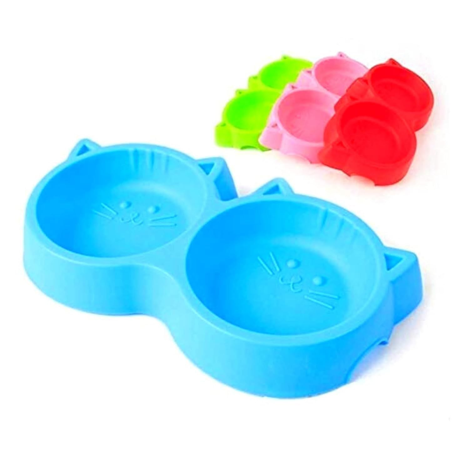 PACK 2 Cat Shaped Double food bowl Pet Plastic food bowl Foodie Puppies Pet Feeding Plastic Cat Face Shaped Double Bowl Food & Water Feed - Oshi.pk - Buy & Sell Online