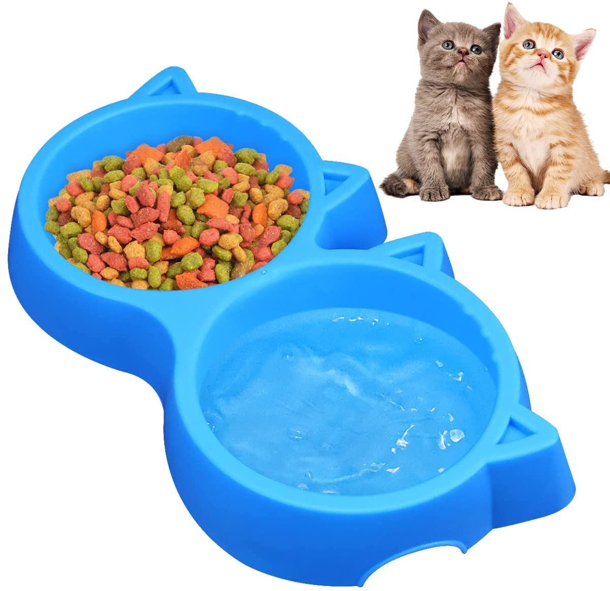 PACK 2 Cat Shaped Double food bowl Pet Plastic food bowl Foodie Puppies Pet Feeding Plastic Cat Face Shaped Double Bowl Food & Water Feed - Oshi.pk - Buy & Sell Online