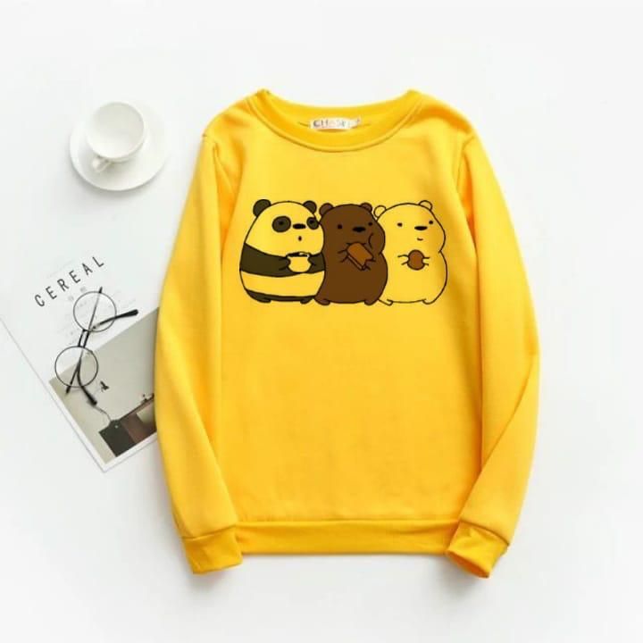 CLASSY CUTE 3 BEAR PANDA Tag Print Thick & Fleece Fabric Rib Sweatshirt for Winter sweatshirt Fashion Wear for Women / Girls - Oshi.pk - Buy & Sell Online