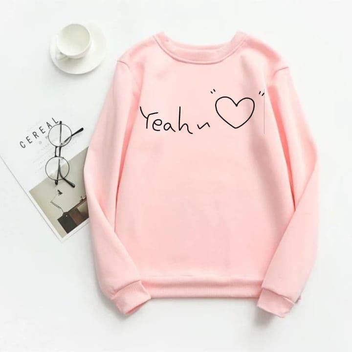 CLASSY YEAH WITH HEART Tag Print Thick & Fleece Fabric Rib Sweatshirt for Winter sweatshirt Fashion Wear for Women / Girls - Oshi.pk - Buy & Sell Online