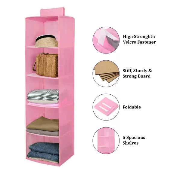 Closet Organizer Hanging Storage Bag Wardrobe Cloth Organizer 5 Layers Shelf Foldable Clothing Storage Rack Shelves - Oshi.pk - Buy & Sell Online