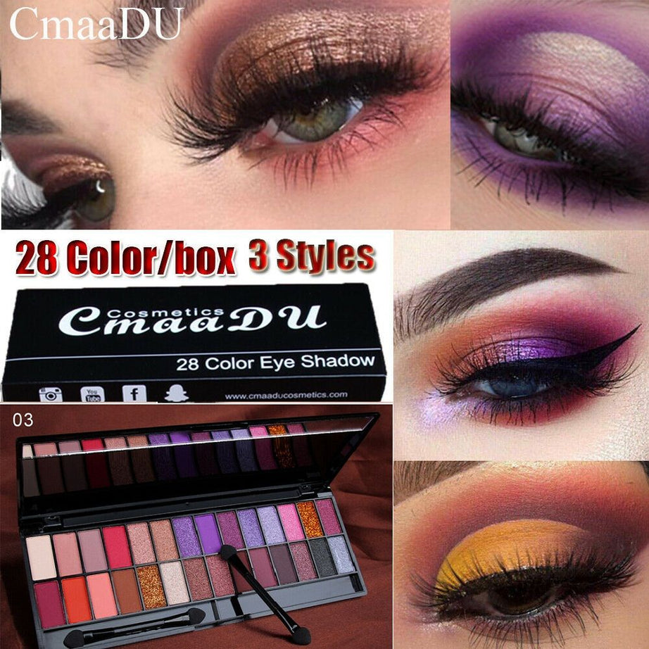 CmaaDU 28 Color Matte Eyeshadow Palette Glitter Eye Shadow Nude Makeup With Brush Highlighter Shimmer Make Up Pigment Cosmetics - Oshi.pk - Buy & Sell Online