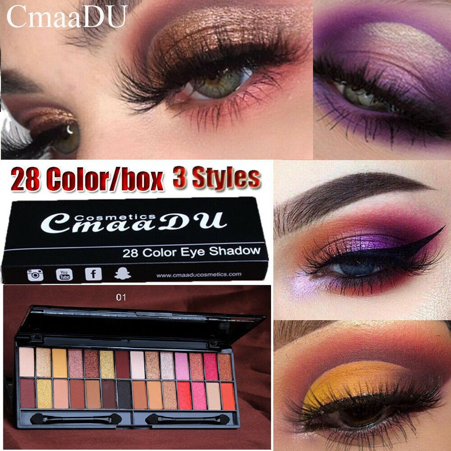 CmaaDU 28 Color Matte Eyeshadow Palette Glitter Eye Shadow Nude Makeup With Brush Highlighter Shimmer Make Up Pigment Cosmetics - Oshi.pk - Buy & Sell Online