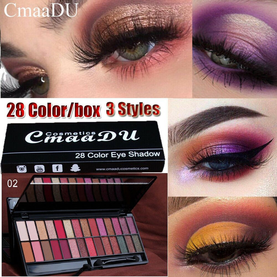 CmaaDU 28 Color Matte Eyeshadow Palette Glitter Eye Shadow Nude Makeup With Brush Highlighter Shimmer Make Up Pigment Cosmetics - Oshi.pk - Buy & Sell Online
