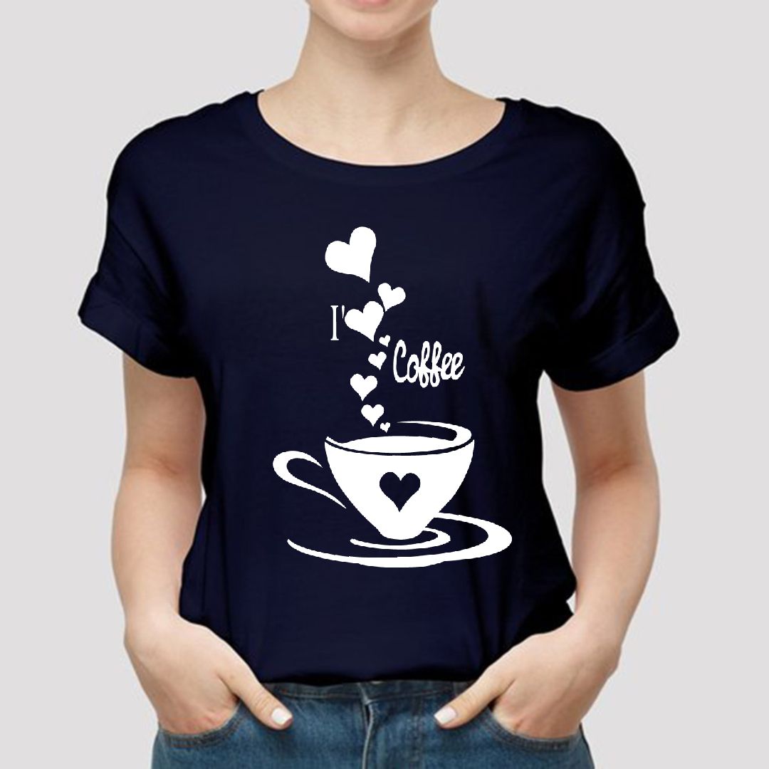 Coffee Printed Blue T Shirt for Womens & Girls Half Sleeves Export Quality - Oshi.pk - Buy & Sell Online