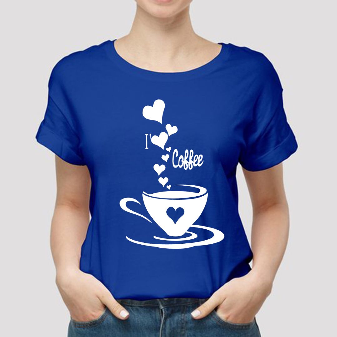 Coffee Printed Royal Blue T Shirt for Womens & Girls Half Sleeves Export Quality - Oshi.pk - Buy & Sell Online