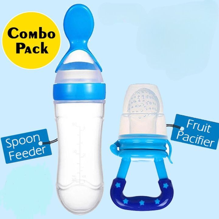 Combo Baby Spoon Feeder Silicone Bottle Feeding With Free Fruit Pacifier Toddler - Oshi.pk - Buy & Sell Online
