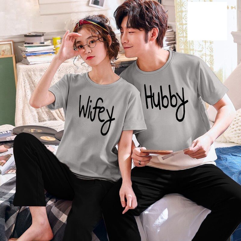 Couple Hubby Wifey Tshirt Pajama Half Sleeves Night Dress By Hk Oufits - Oshi.pk - Buy & Sell Online