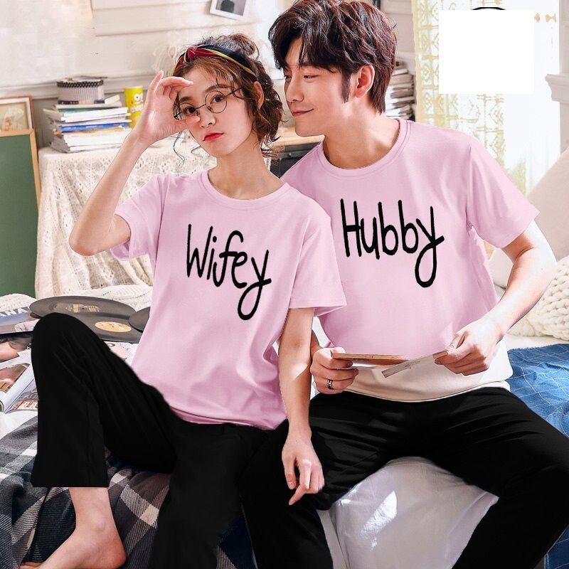 Couple Hubby Wifey Tshirt Pajama Half Sleeves Night Dress By Hk Oufits - Oshi.pk - Buy & Sell Online
