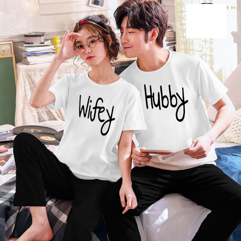 Couple Hubby Wifey Tshirt Pajama Half Sleeves Night Dress By Hk Oufits - Oshi.pk - Buy & Sell Online