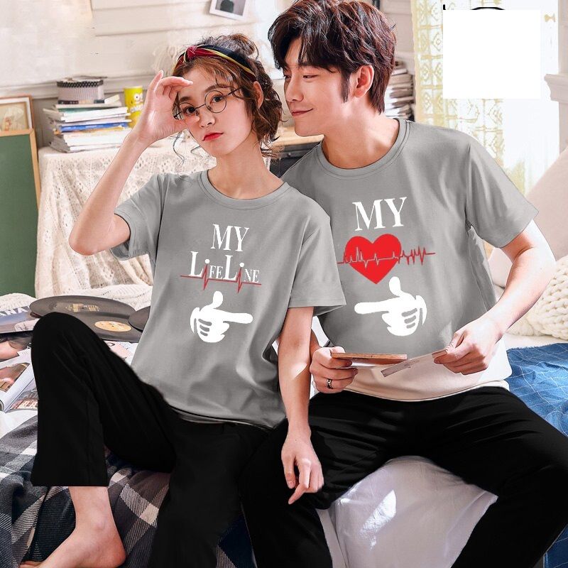 Couple My Life Line Tshirt Pajama Half Sleeves Night Dress By Hk Oufits - Oshi.pk - Buy & Sell Online