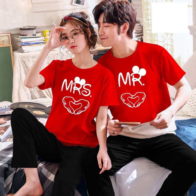 Couple Mr Mrs Tshirt Pajama Half Sleeves Night Dress By Hk Oufits - Oshi.pk - Buy & Sell Online