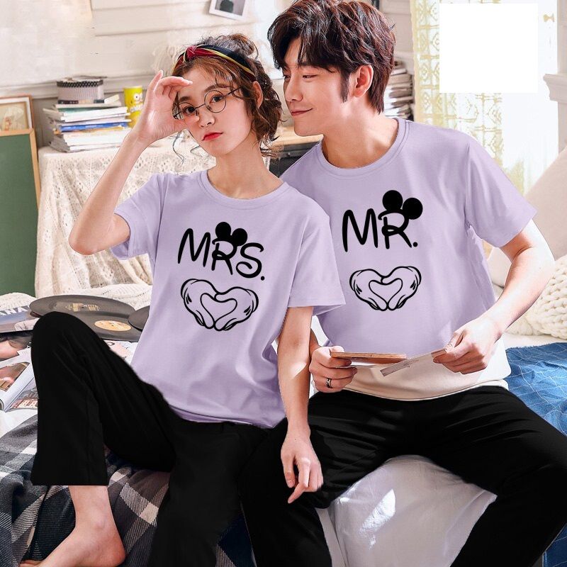 Couple Mr Mrs Tshirt Pajama Half Sleeves Night Dress By Hk Oufits - Oshi.pk - Buy & Sell Online