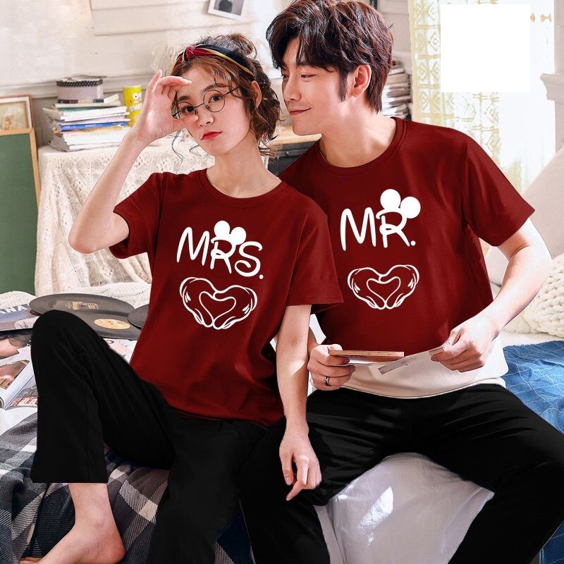 Couple Mr Mrs Tshirt Pajama Half Sleeves Night Dress By Hk Oufits - Oshi.pk - Buy & Sell Online