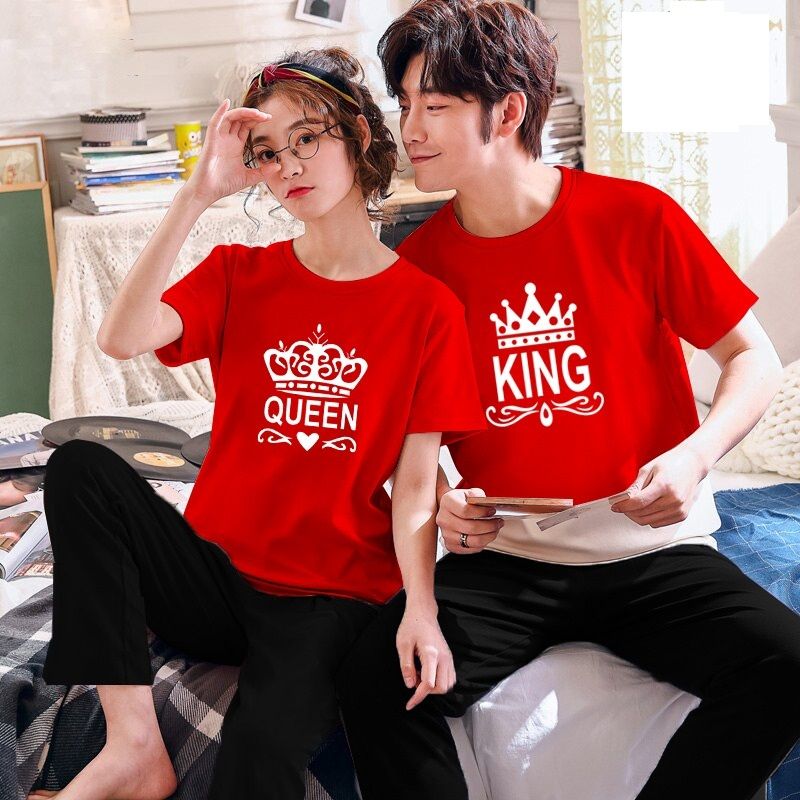 Couple King Queen Tshirt Pajama Half Sleeves Night Dress By Hk Oufits - Oshi.pk - Buy & Sell Online