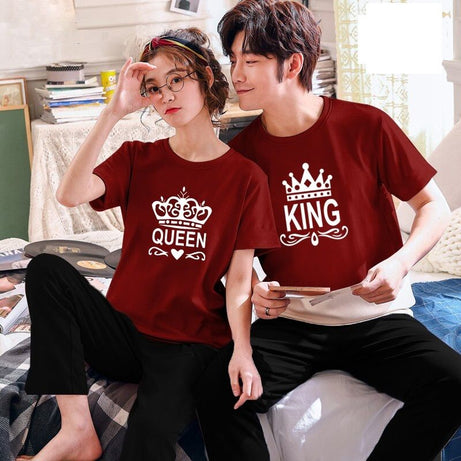Couple King Queen Tshirt Pajama Half Sleeves Night Dress By Hk Oufits - Oshi.pk - Buy & Sell Online