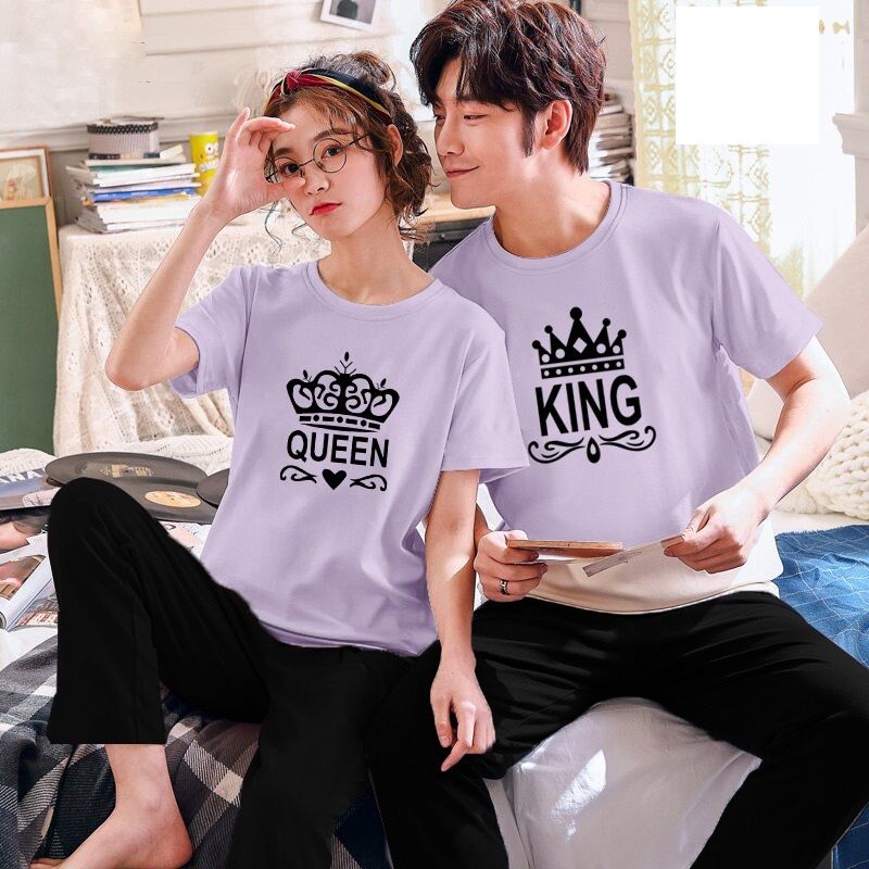 Couple King Queen Tshirt Pajama Half Sleeves Night Dress By Hk Oufits - Oshi.pk - Buy & Sell Online