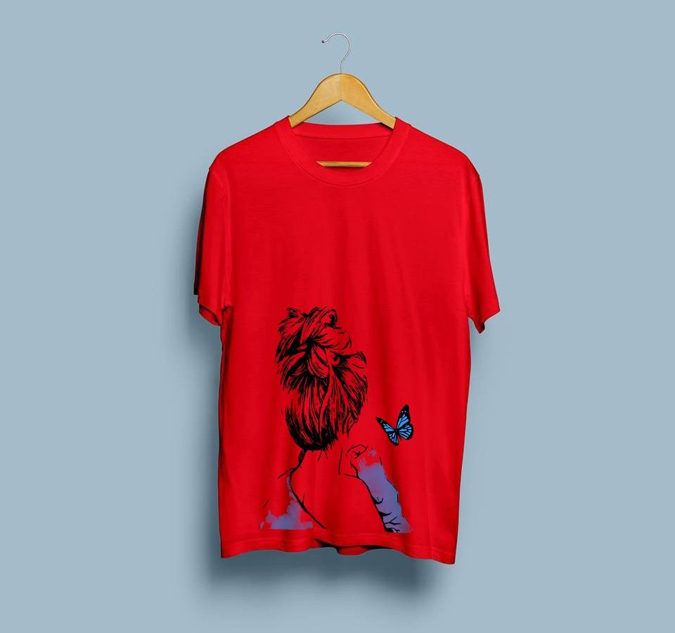 Cute Anime Aesthetic Girl Cotton Half Sleeves O Neck Red T Shirt For Women - Oshi.pk - Buy & Sell Online