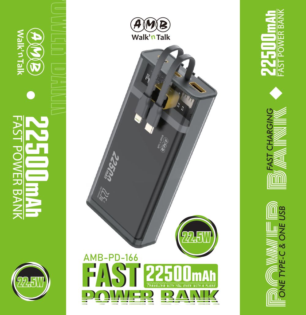 AMB Power Bank 22500mAh PD-166 (PD Fast Charge): High-Capacity Fast Charging Solution - Oshi.pk - Buy & Sell Online