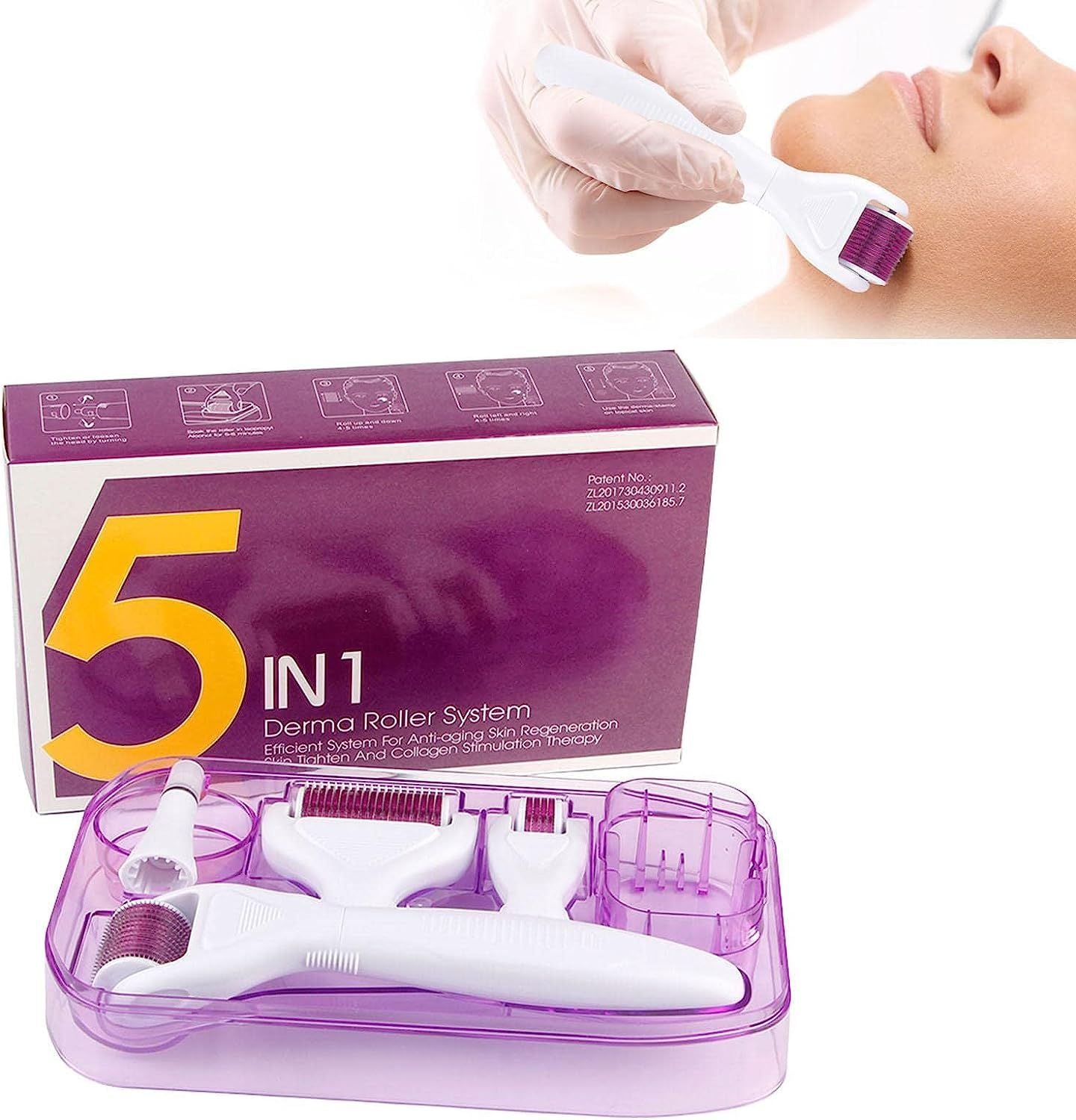 Derma Roller 5 in 1 Face - Derma Roller for Face, 5 in 1 Rollers for Scalp, Hair, Beard, Facial Skin Care for Men and Women - Oshi.pk - Buy & Sell Online
