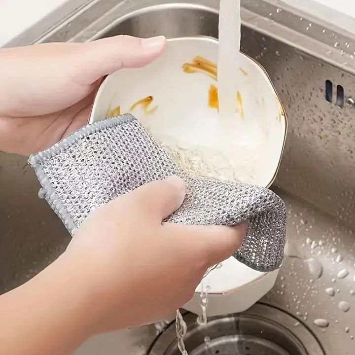 Dish Scrubber Kitchen Cleaning Cloth Metal Multipurpose Wire Dishwashing Rag Easy to Use Rag Reusable Rag Thickened Cleaning Rag for Dishes Sinks Coun - Oshi.pk - Buy & Sell Online