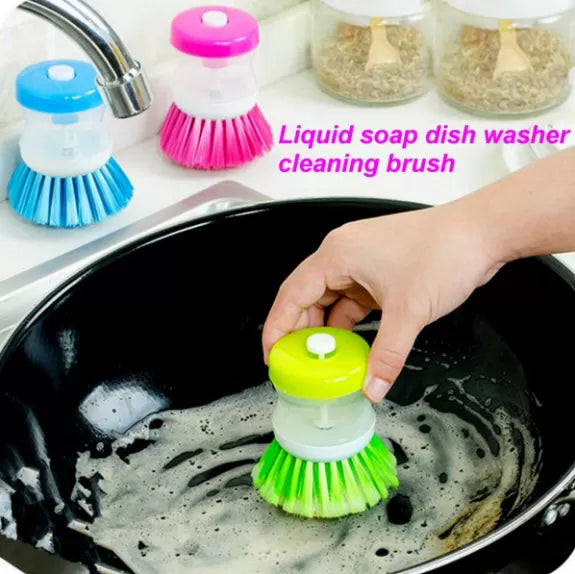 Dish Washing Brush With Soap Dispenser Plastic Pot Liquid Soap kitchen Dish Brush Scrubber - Oshi.pk - Buy & Sell Online