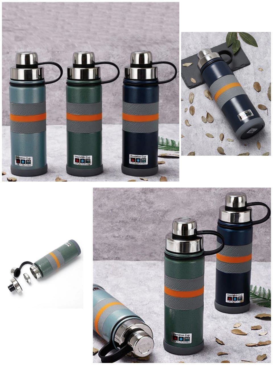 Double-Lid Warhead Vacuum Flask With Handle Double-Mouth Non-Slip Cup 304 Stainless Steel Vacuum Water Cup - Oshi.pk - Buy & Sell Online