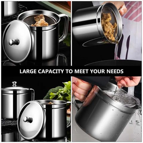 Easy Kitchen Oil Filter Pot Oil Strainer Pot Stainless Steel Grease Strainer Oil Storage Pot Oil Container Stainless Steel Oiler Tank Container Grease - Oshi.pk - Buy & Sell Online