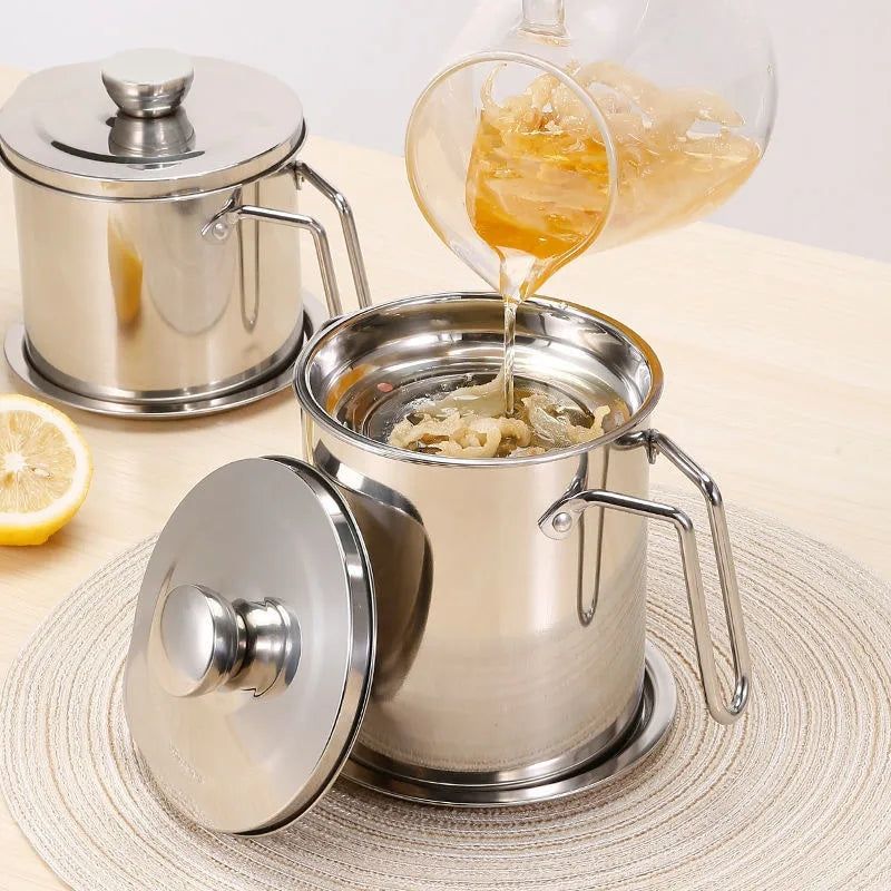 Easy Kitchen Oil Filter Pot Oil Strainer Pot Stainless Steel Grease Strainer Oil Storage Pot Oil Container Stainless Steel Oiler Tank Container Grease - Oshi.pk - Buy & Sell Online