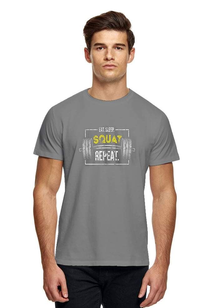 Eat Sleep Squat Repeat Motivational Quotes Printed Casual Cotton Summer T Shirt - Oshi.pk - Buy & Sell Online