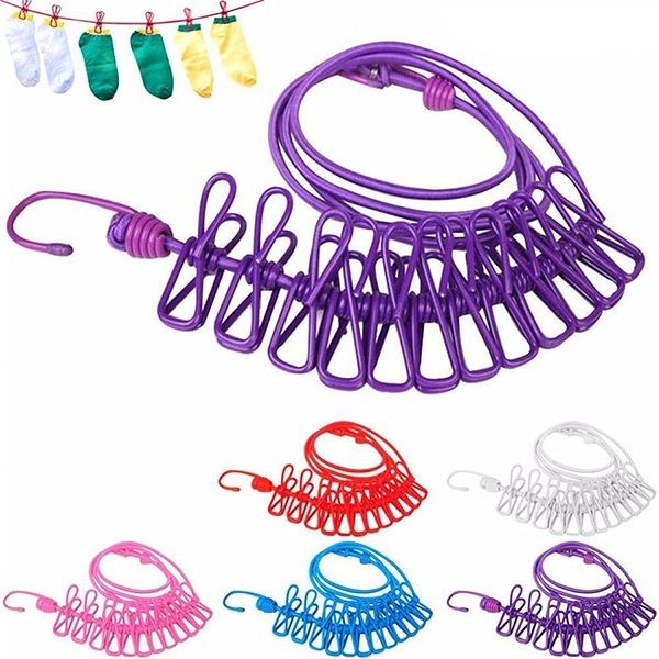 Elastic Laundry Line Clothes Lines Adjustable Rope with 12pcs Clothes pins - Oshi.pk - Buy & Sell Online