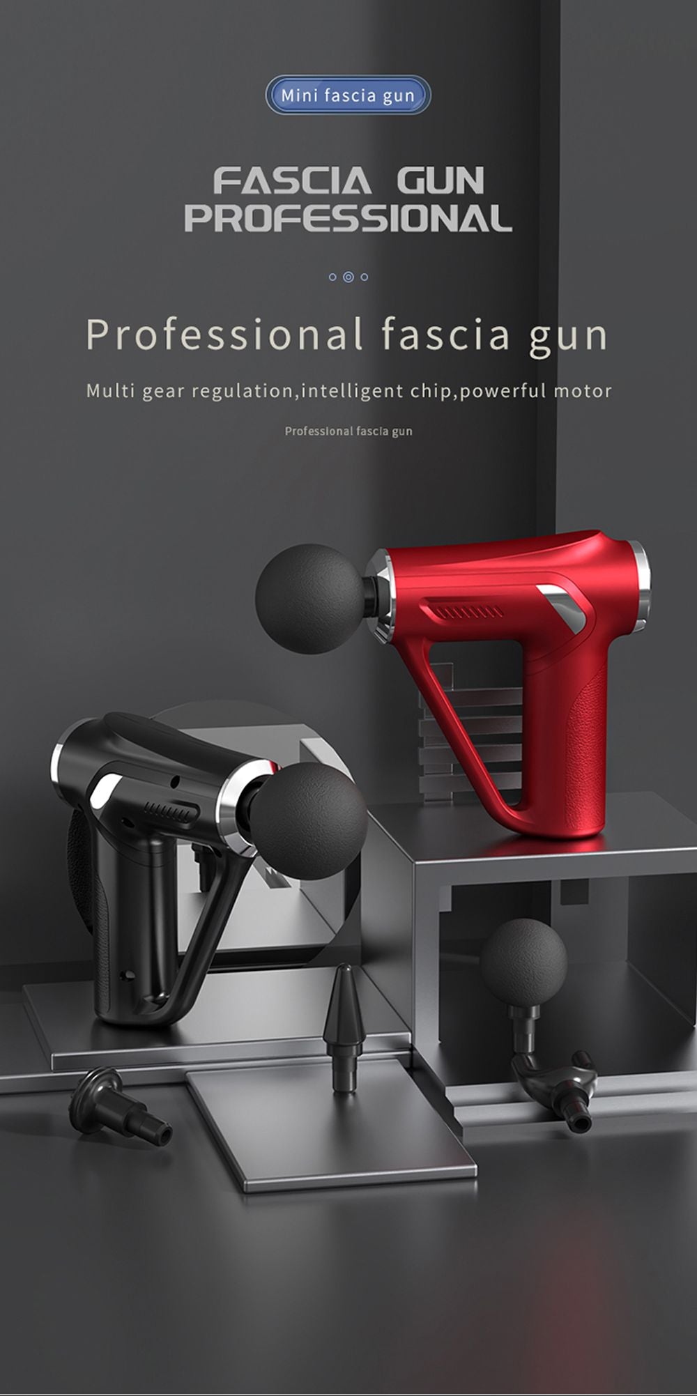 Electric Fascial Massager Rechargeable Adjustable Back Muscle Massage Machine Gym Sports with 4 Heads, Black Instrument Deep Tissue Percussion Super Q - Oshi.pk - Buy & Sell Online