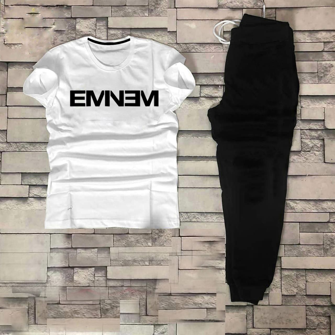 EMNEM Tracksuit Summer T Shirt and Black Trouser Gym wear New printed track Men's Clothing Summer Breathable and comfortable - Oshi.pk - Buy & Sell Online