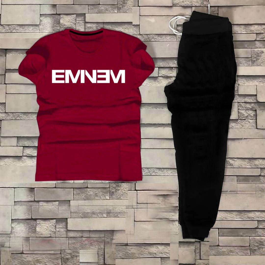 EMNEM Tracksuit Summer T Shirt and Black Trouser Gym wear New printed track Men's Clothing Summer Breathable and comfortable- - Oshi.pk - Buy & Sell Online