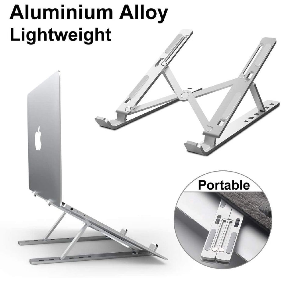 ENRG Portable Aluminum Foldable Laptop Metal Stand Hinge Adjustable Height Folding Holder Solid With Anti Slip Rubber Grips Silver - Oshi.pk - Buy & Sell Online