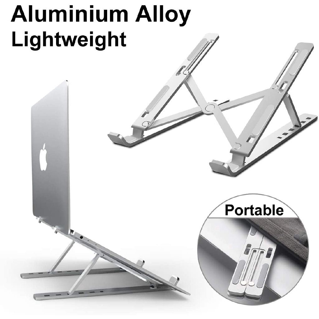ENRG Portable Aluminum Foldable Laptop Metal Stand Hinge Adjustable Height Folding Holder Solid With Anti Slip Rubber Grips Silver - Oshi.pk - Buy & Sell Online