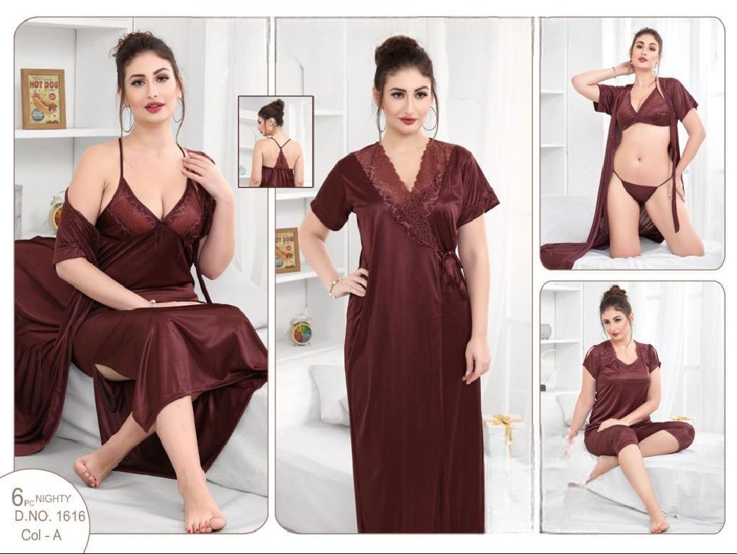 Exquisite Bridal Nighty Set 6-Piece Collection- Imported Elegance (Brown) - Oshi.pk - Buy & Sell Online