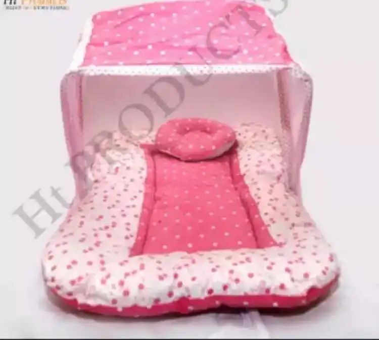 Fancy Baby Sleeping bag with Mosquito net Embroided Frill Crib 0-1 Year Infant Portable Folding Baby Cots Net Infant Sleeping Bag - baby bistar gaddi - Oshi.pk - Buy & Sell Online
