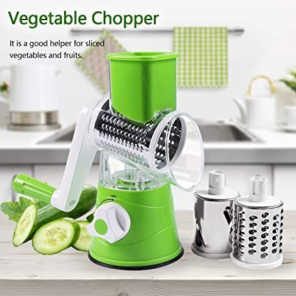 Vegetable Chopper, Multi-Function Shredder Hand Roll Rotary Cutter Grated Cheese Tool with 3 Stainless Steel Rotary Blades for Grinding,Cutting Silk, - Oshi.pk - Buy & Sell Online