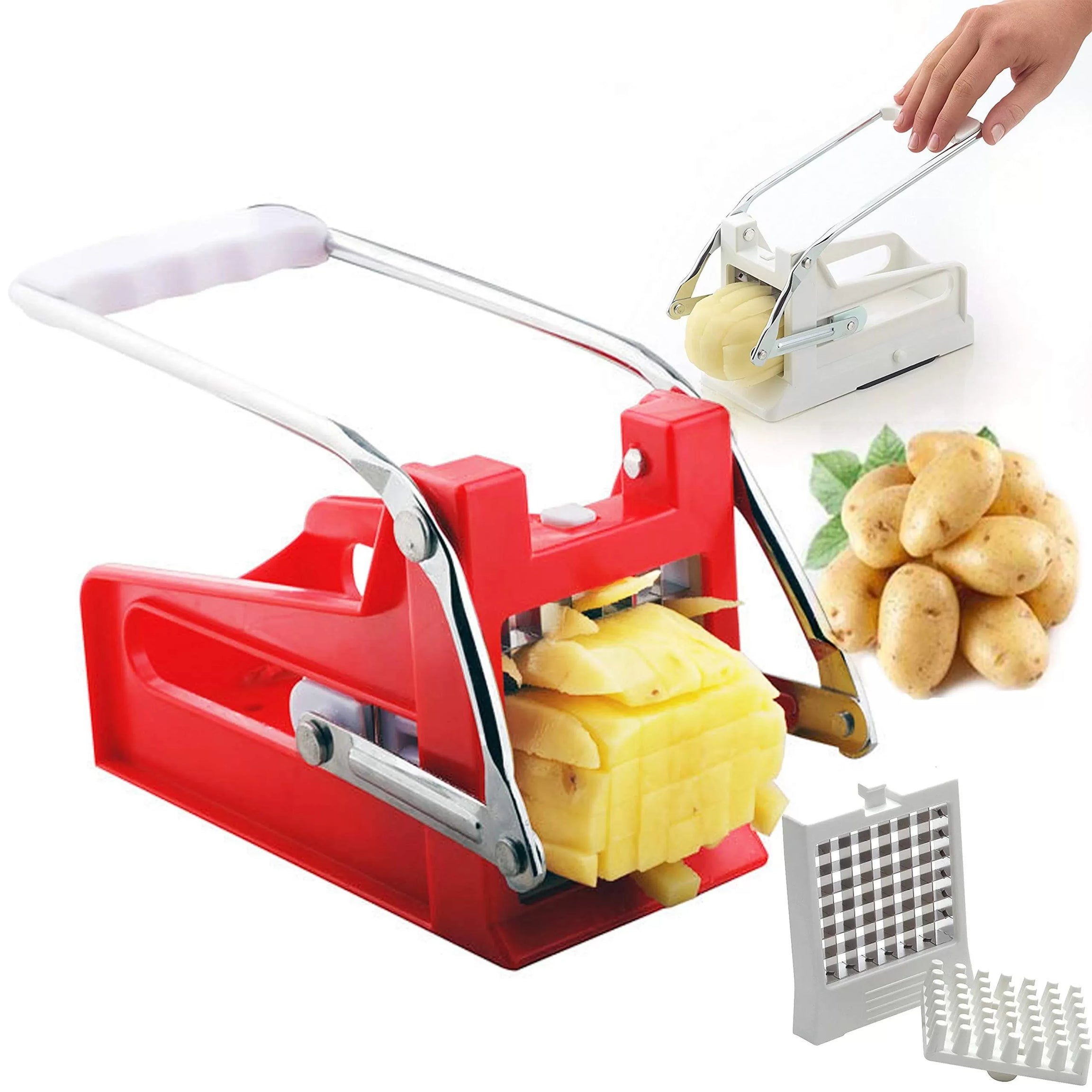 French Fires Chips Potato Chip Cutter, Stainless Steel Slicer Vegetable Cutter Maker Slicer with 2 Blades - Oshi.pk - Buy & Sell Online