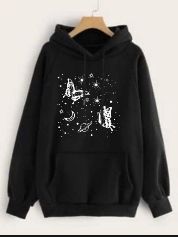 Galaxy And Buttlerfly Pullover Black Hoodie for Women AND Girls - Oshi.pk - Buy & Sell Online