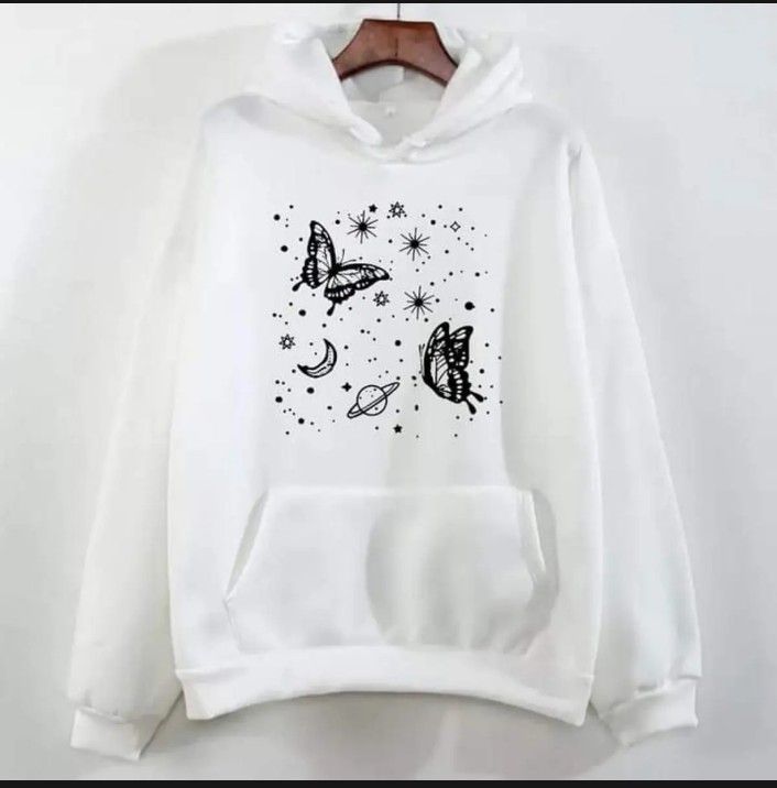 Galaxy And Buttlerfly Pullover White Hoodie for Women AND Girls - Oshi.pk - Buy & Sell Online