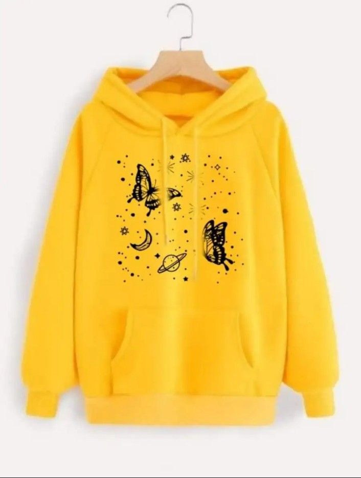 Galaxy And Buttlerfly Pullover Yellow Hoodie for Women - Oshi.pk - Buy & Sell Online