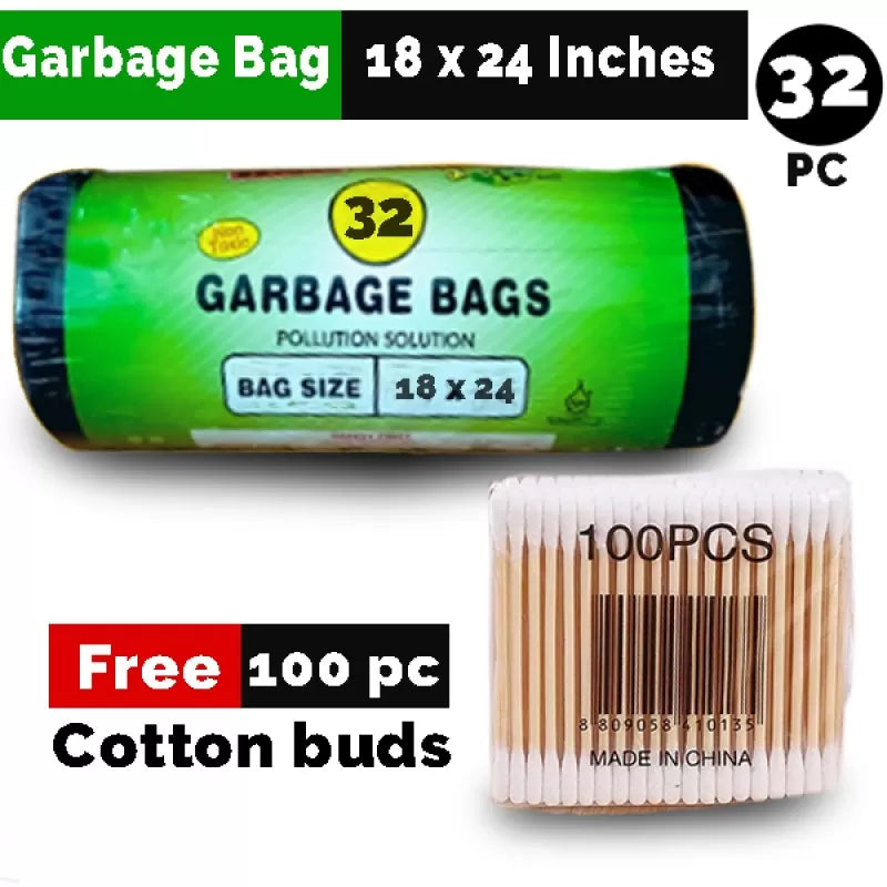 Garbage Bags For Dustbin on Toxic Biodegradable Trash Bags 18 by 24 Size and Get Free Cotton Buds - Oshi.pk - Buy & Sell Online