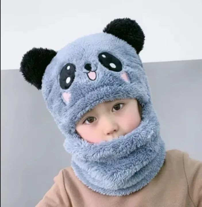 Girls Boys Winter Hat scarf One Piece Cute Warm Ear and neck Protection Winter Warm Fleece Cute Cartoon Panda Hats Windproof - Oshi.pk - Buy & Sell Online
