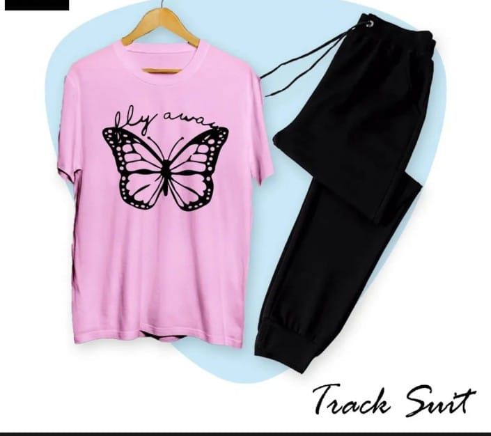 Girls Fashion Fly Away Butterfly Fashion Printed Cotton Fabric Pink T-Shirt & Black Trouser for Tracksuit for Girls & Women - Oshi.pk - Buy & Sell Online
