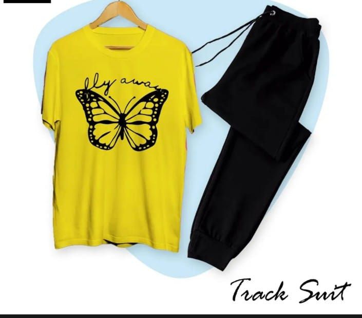Girls Fashion Fly Away Butterfly Fashion Printed Cotton Fabric Yellow T-Shirt & Black Trouser for Tracksuit for Girls & Women - Oshi.pk - Buy & Sell Online