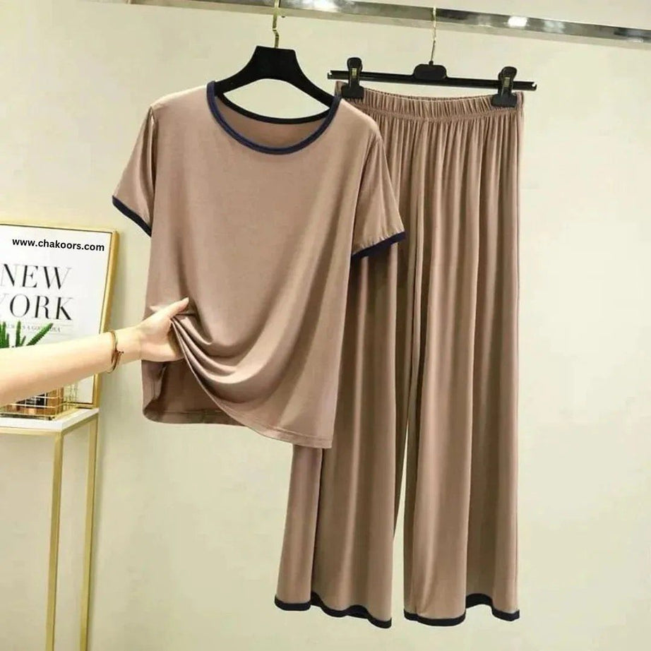 New Plain Round Neck Half Sleeves T-Shirts With Plazzo Suit - Oshi.pk - Buy & Sell Online