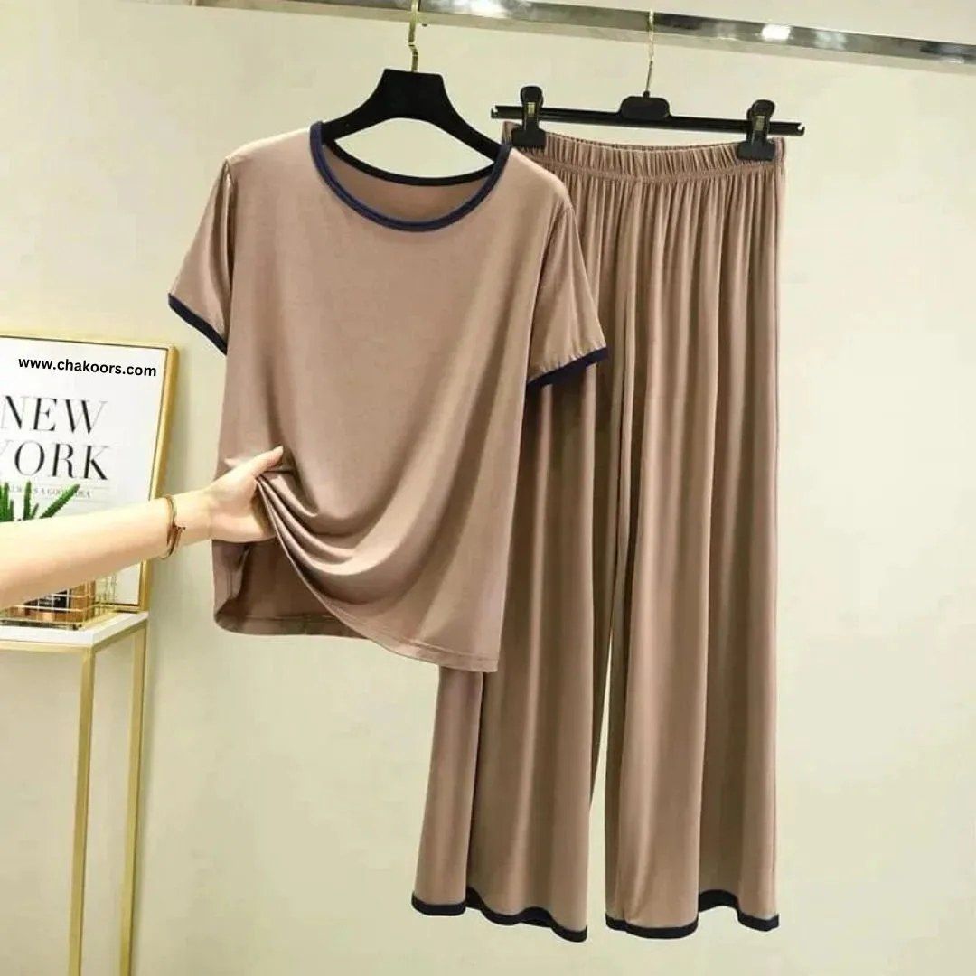 New Plain Round Neck Half Sleeves T-Shirts With Plazzo Suit - Oshi.pk - Buy & Sell Online
